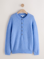 Light Blue N.Premium Knitted Long Sleeve Henley Jumper - Image 1 of 3