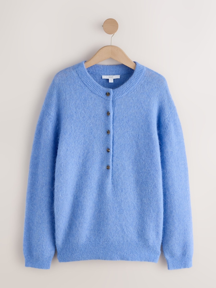 Light Blue N.Premium Knitted Long Sleeve Henley Jumper - Image 1 of 3 Light Blue N.Premium Knitted Long Sleeve Henley Jumper - Image 1 of 3