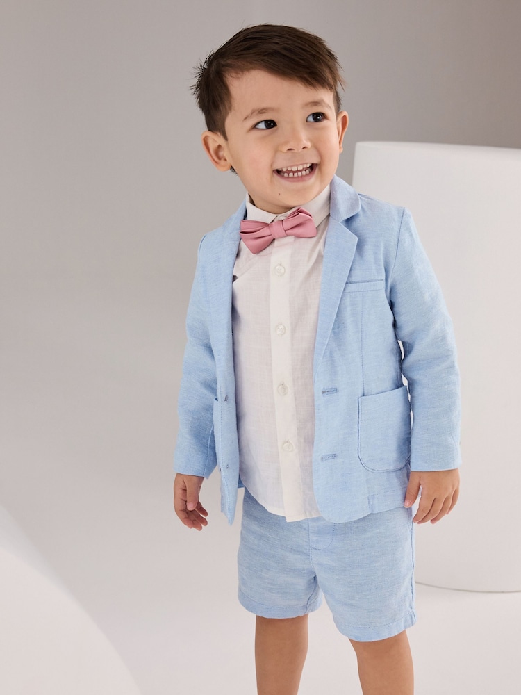 Blue Linen Blend Blazer, Shirt, Short & Bowtie Set (3mths-9yrs) - Image 1 of 8