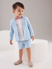Blue Linen Blend Blazer, Shirt, Short & Bowtie Set (3mths-9yrs) - Image 2 of 8