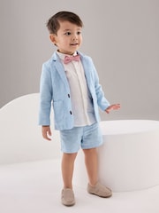 Blue Linen Blend Blazer, Shirt, Short & Bowtie Set (3mths-9yrs) - Image 3 of 8