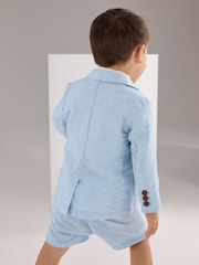 Blue Linen Blend Blazer, Shirt, Short & Bowtie Set (3mths-9yrs) - Image 4 of 8