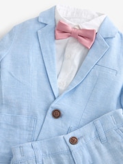 Blue Linen Blend Blazer, Shirt, Short & Bowtie Set (3mths-9yrs) - Image 8 of 8