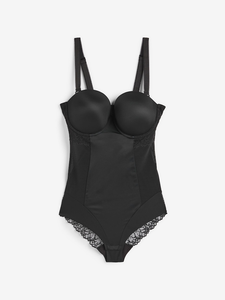Schwarz - Leicht wattierter, stark bauchformender Body mit Spitze, DD+ - Bild 3 von 3 Schwarz - Leicht wattierter, stark bauchformender Body mit Spitze, DD+ - Bild 3 von 3