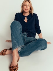 Navy Blue - Boden Camilla Cotton Crew Cardigan - Larawan 3 ng 7