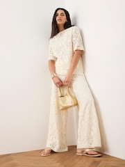 Mint Velvet White Lace Wide Leg Trousers - Image 1 of 7