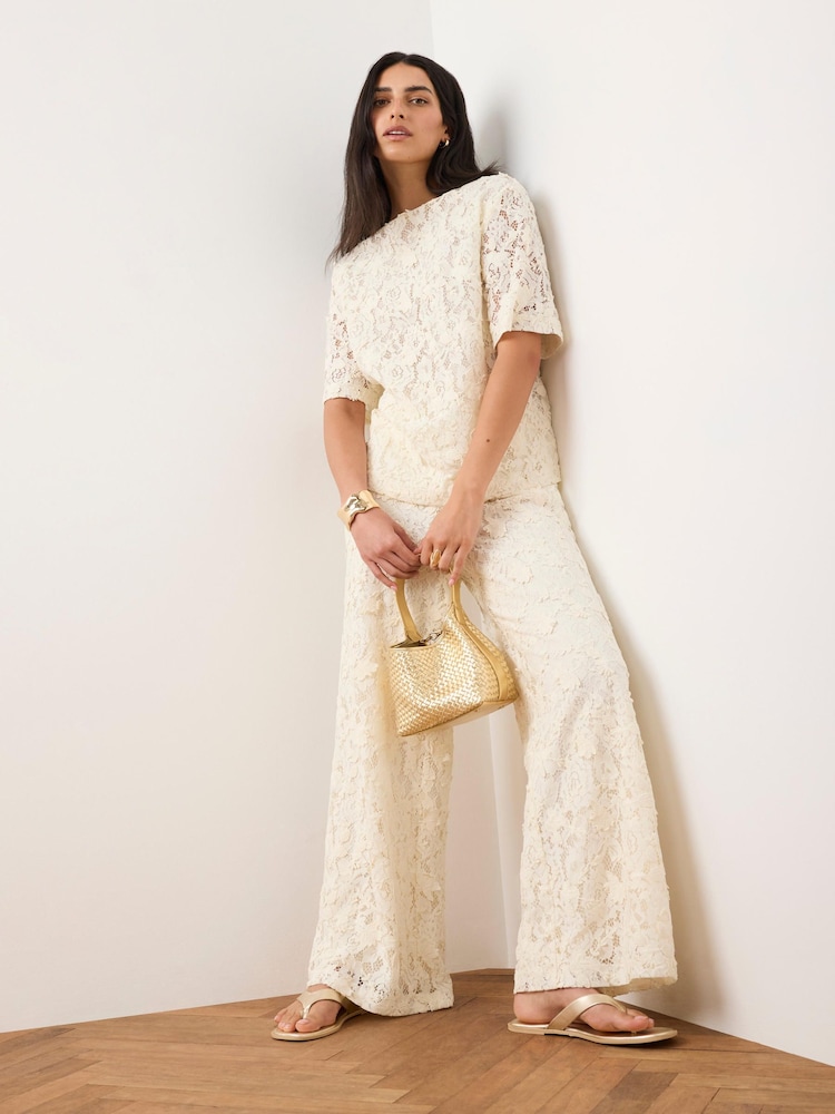 Mint Velvet White Lace Wide Leg Trousers - Image 1 of 7 Mint Velvet White Lace Wide Leg Trousers - Image 1 of 7