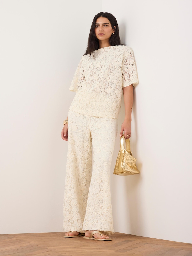 Mint Velvet White Lace Wide Leg Trousers - Image 2 of 7 Mint Velvet White Lace Wide Leg Trousers - Image 2 of 7