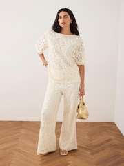 Mint Velvet White Lace Wide Leg Trousers - Image 4 of 7