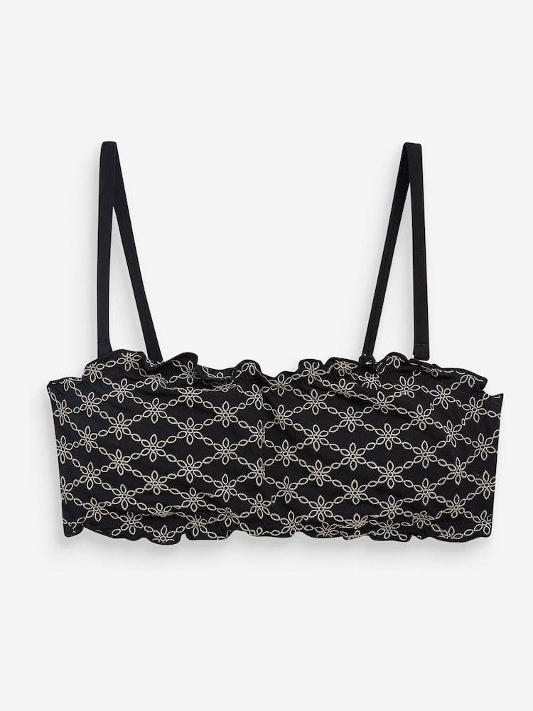 Black/Khaki Embroidered Bandeau Bikini Top - Image 6 of 6