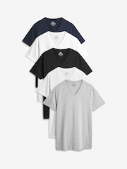Mixed Regular Fit 100% Cotton V-Neck Underwear T-Shirts 5 Pack - Image 1 of 12