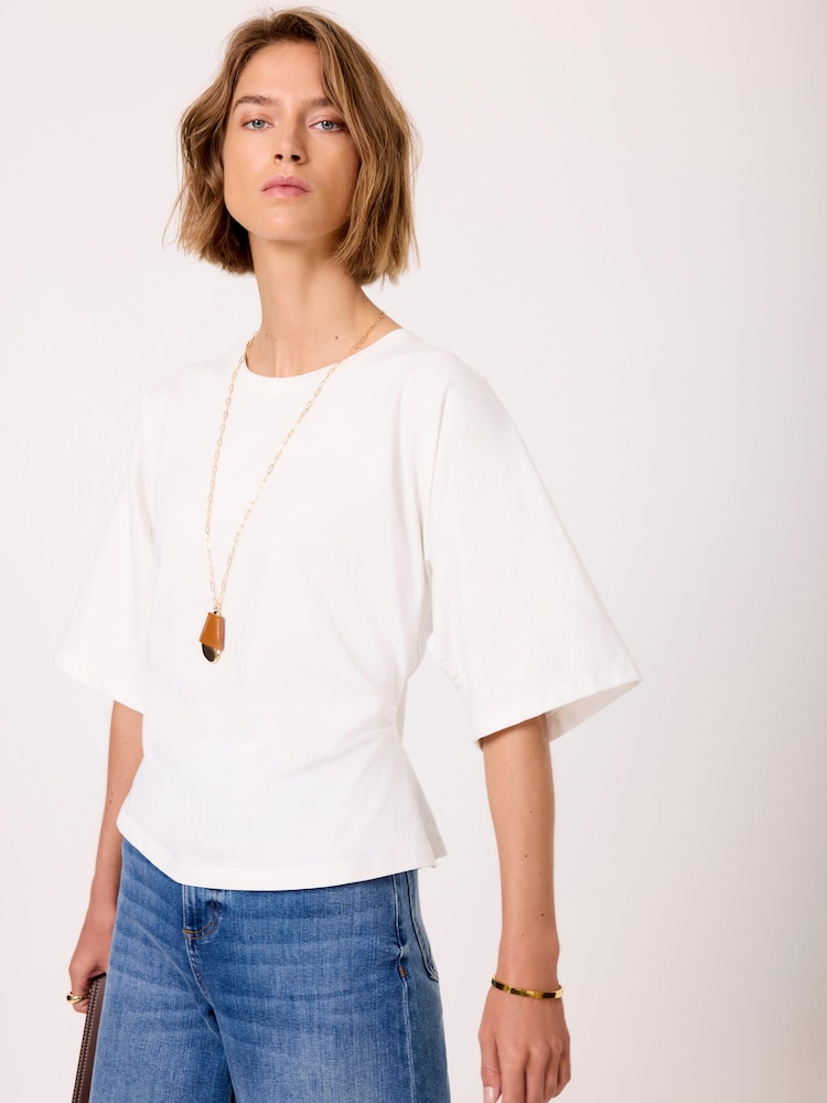 Mint Velvet White Cotton Ruched Waist T-Shirt - Image 1 of 7 Mint Velvet White Cotton Ruched Waist T-Shirt - Image 1 of 7