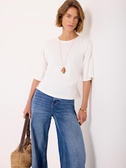 Mint Velvet White Cotton Ruched Waist T-Shirt - Image 2 of 7