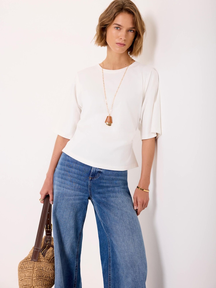Mint Velvet White Cotton Ruched Waist T-Shirt - Image 2 of 7 Mint Velvet White Cotton Ruched Waist T-Shirt - Image 2 of 7