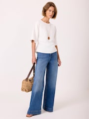 Mint Velvet White Cotton Ruched Waist T-Shirt - Image 5 of 7