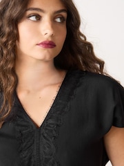 Black Short Sleeve Lace Trim Top - Image 4 of 6