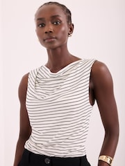 Mint Velvet White Stripe Cowl Neck Top - Image 1 of 8