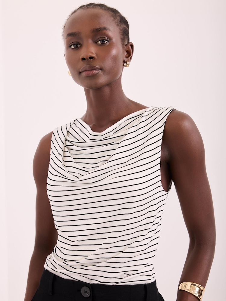 Mint Velvet White Stripe Cowl Neck Top - Image 1 of 8