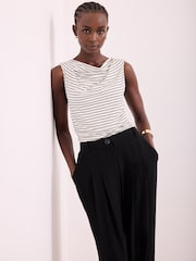 Mint Velvet White Stripe Cowl Neck Top - Image 2 of 8