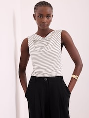 Mint Velvet White Stripe Cowl Neck Top - Image 3 of 8