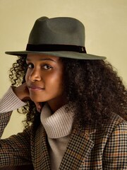 Joules Maude Khaki Green Wool Fedora Hat - Image 1 of 5
