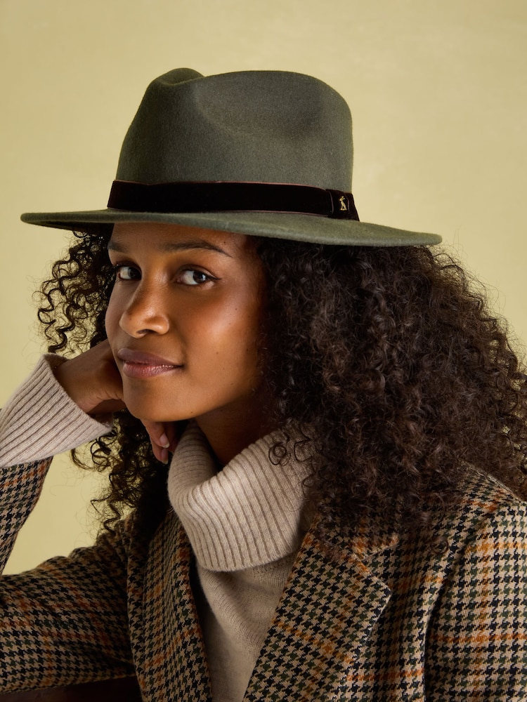 Joules Maude Khaki Green Wool Fedora Hat - Image 1 of 5