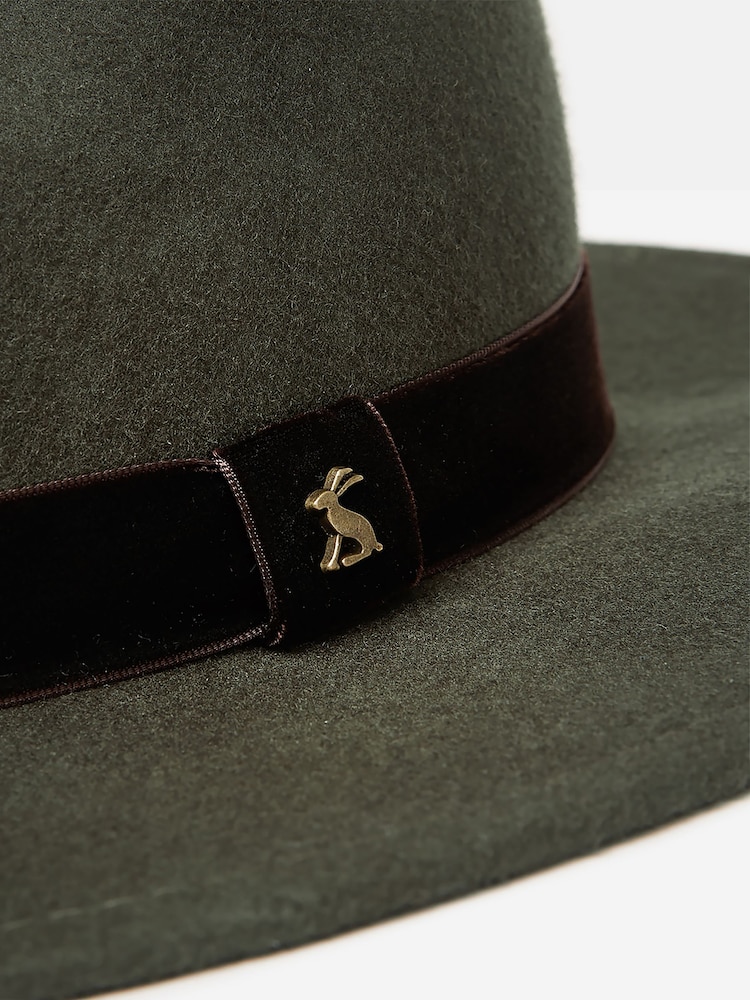 Joules Maude Khaki Green Wool Fedora Hat - Image 5 of 5