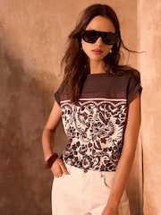 Mint Velvet Brown Floral Print Top - Image 5 of 8