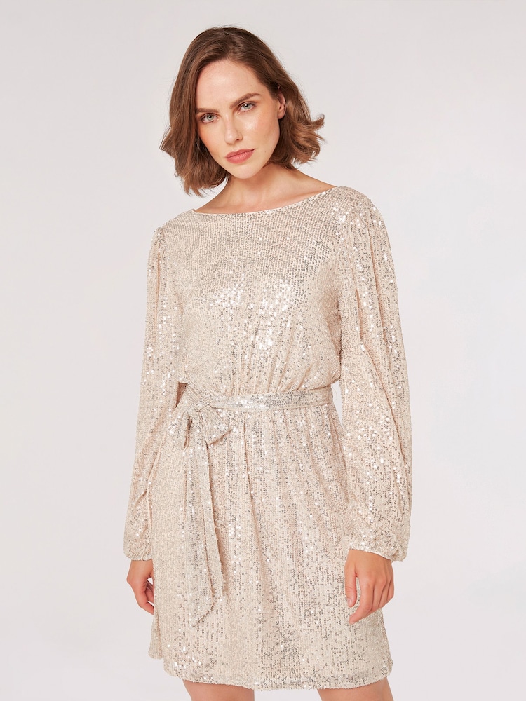Apricot Cream Sequin Batwing Dress - Image 1 of 4