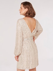Apricot Cream Sequin Batwing Dress - Image 2 of 4