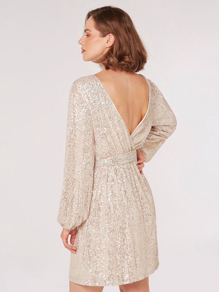 Apricot Cream Sequin Batwing Dress - Image 2 of 4