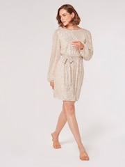 Apricot Cream Sequin Batwing Dress - Image 3 of 4