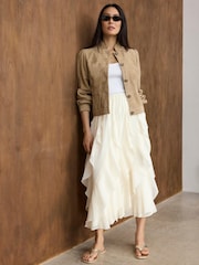 Mint Velvet Cream Ruffle Midi Skirt - Image 1 of 7