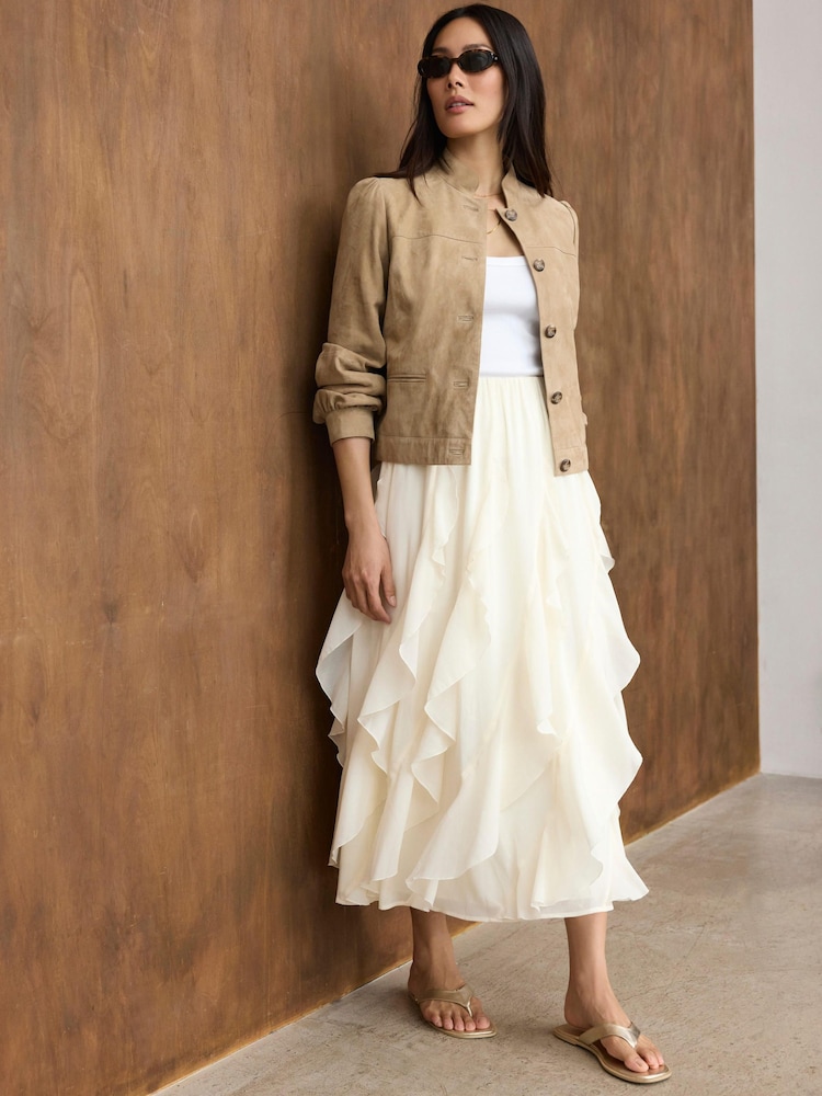 Mint Velvet Cream Ruffle Midi Skirt - Image 2 of 7