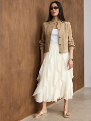 Mint Velvet Cream Ruffle Midi Skirt - Image 3 of 7