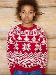 The Little Tailor Red Cotton Winter Fairisle Christmas Jumper - Image 1 of 7
