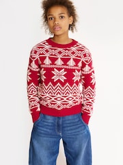 The Little Tailor Red Cotton Winter Fairisle Christmas Jumper - Image 2 of 7