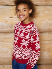 The Little Tailor Red Cotton Winter Fairisle Christmas Jumper - Image 4 of 7