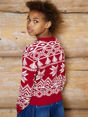 The Little Tailor Red Cotton Winter Fairisle Christmas Jumper - Image 5 of 7