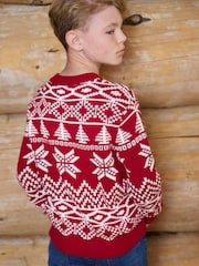 The Little Tailor Red Cotton Winter Fairisle Christmas Jumper - Image 6 of 7