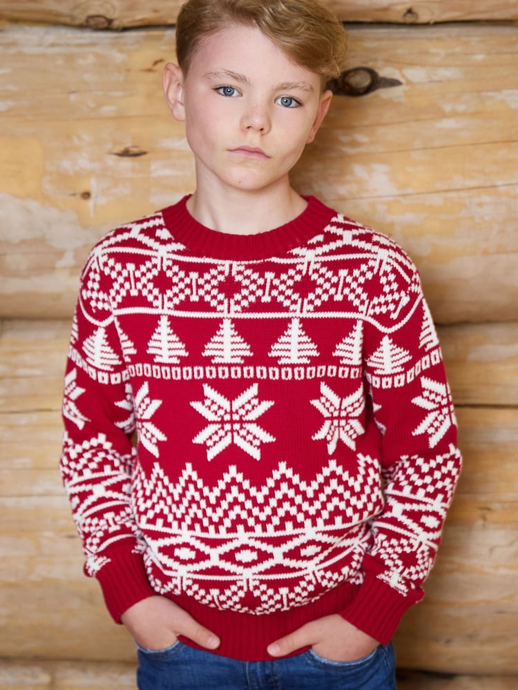 The Little Tailor Red Cotton Winter Fairisle Christmas Jumper - Image 7 of 7 The Little Tailor Red Cotton Winter Fairisle Christmas Jumper - Image 7 of 7