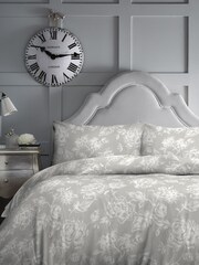 Dreams & Drapes Grey Mishka Vintage Floral Duvet Cover and Pillowcase Set - Image 1 of 4