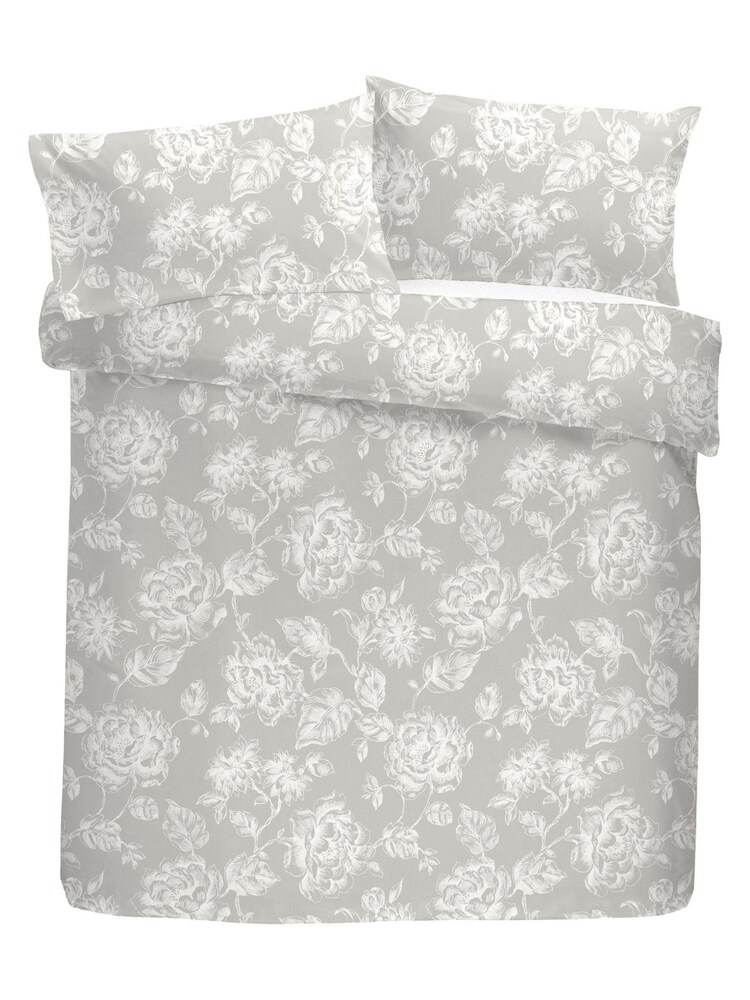 Dreams & Drapes Grey Mishka Vintage Floral Duvet Cover and Pillowcase Set - Image 4 of 4