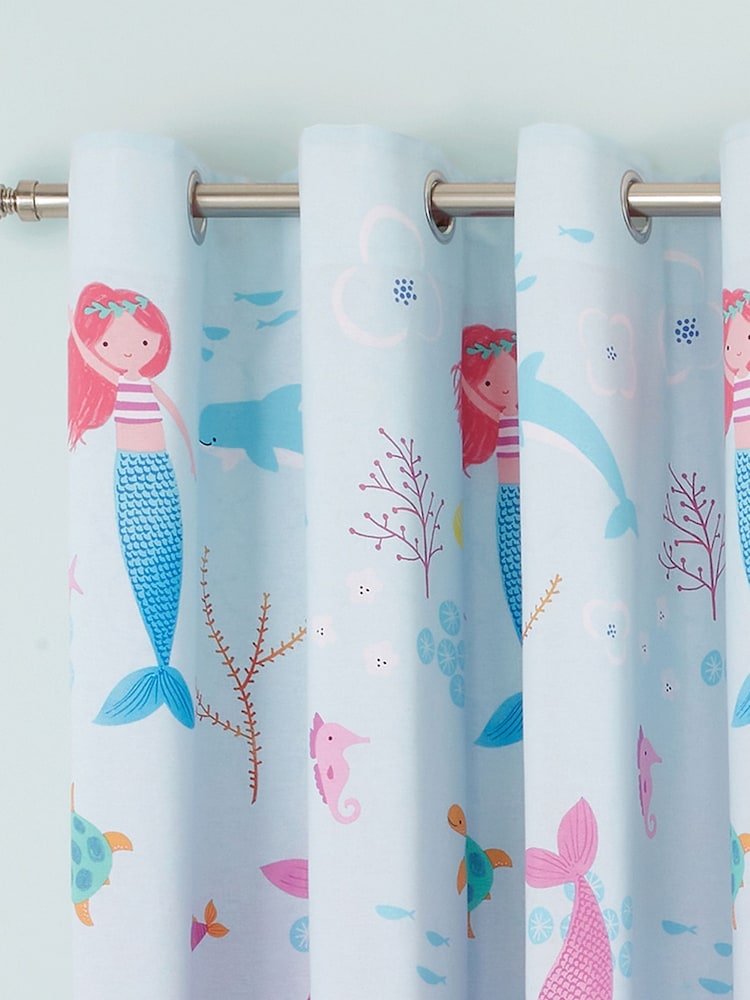 Catherine Lansfield Mermaid Reversible Lined Eyelet Curtains - Imagem 1 de 3
