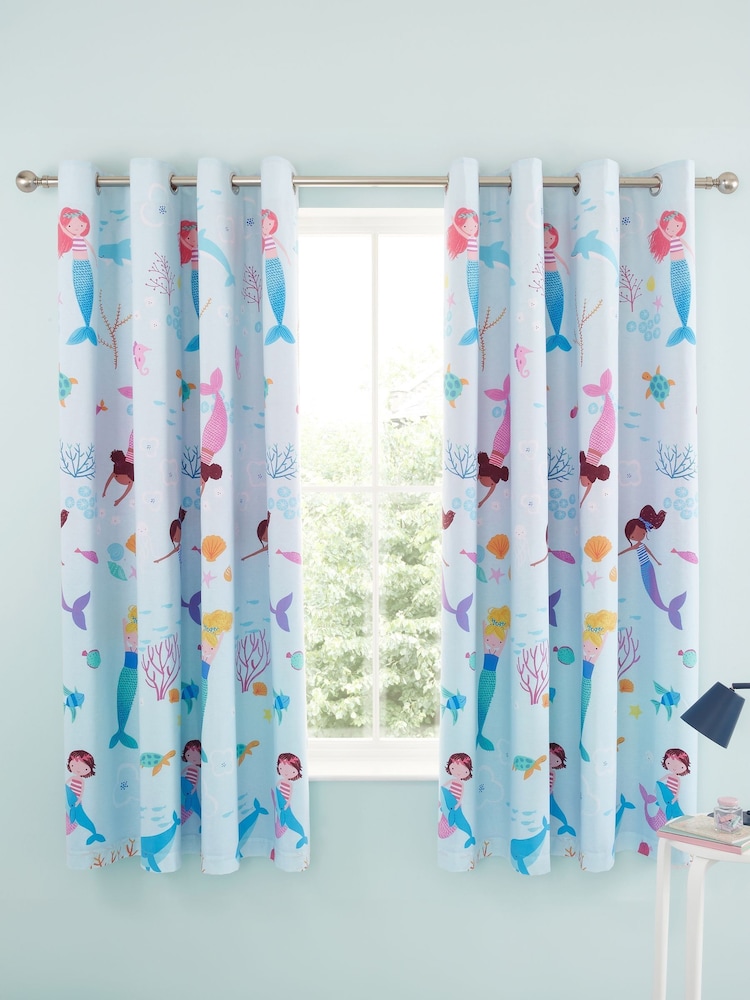 Catherine Lansfield Mermaid Reversible Lined Eyelet Curtains - Image 2 of 3 Catherine Lansfield Mermaid Reversible Lined Eyelet Curtains - Image 2 of 3