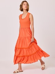 Mint Velvet Orange Crochet Trim Tiered Midi Dress - Image 3 of 8