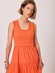 Mint Velvet Orange Crochet Trim Tiered Midi Dress - Image 4 of 8