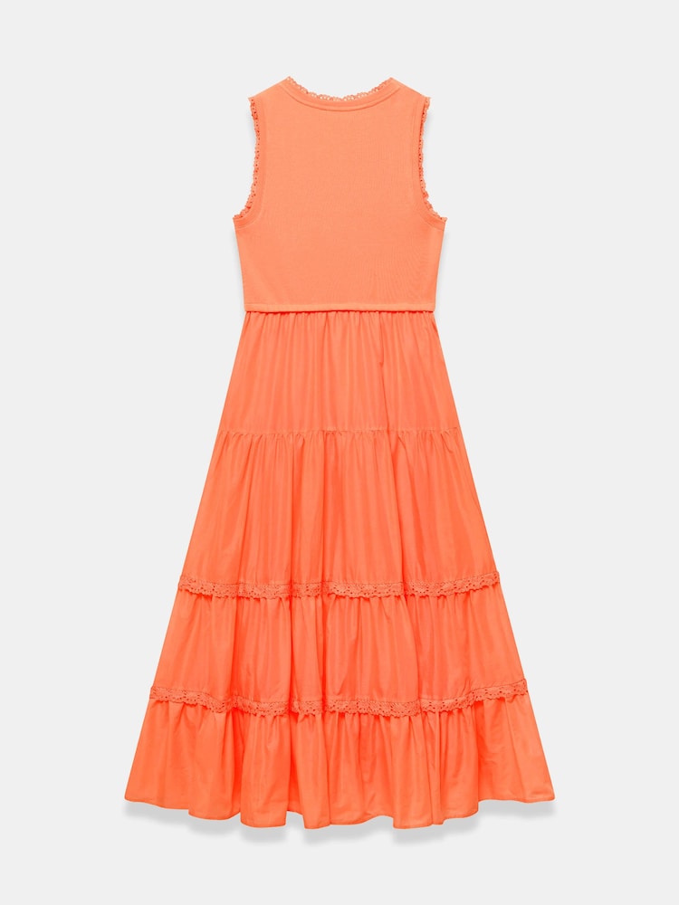 Mint Velvet Orange Crochet Trim Tiered Midi Dress - Image 8 of 8
