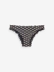 Black Contrast Embroidered Embroidered High Leg Bikini Bottoms - Image 3 of 3
