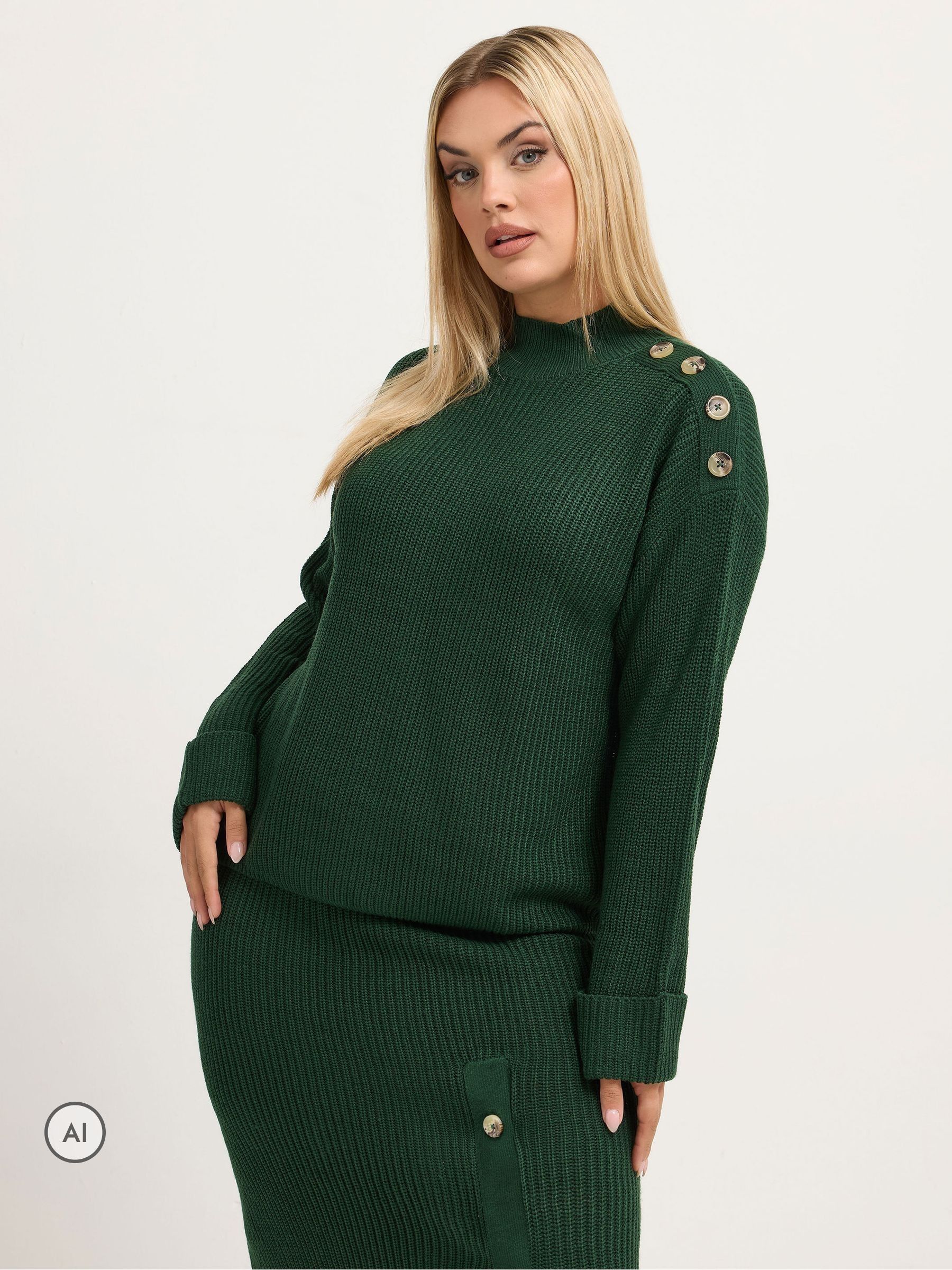 Yours Women's Green High Neck Knitted Jumper In Size 26-28 - Image 2